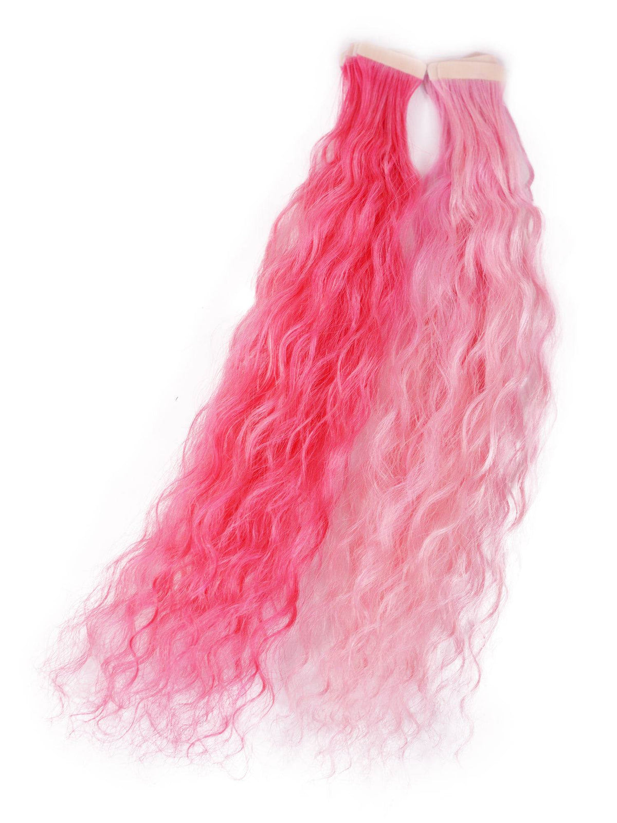 Curly Pink Tape-In Hair Extensions